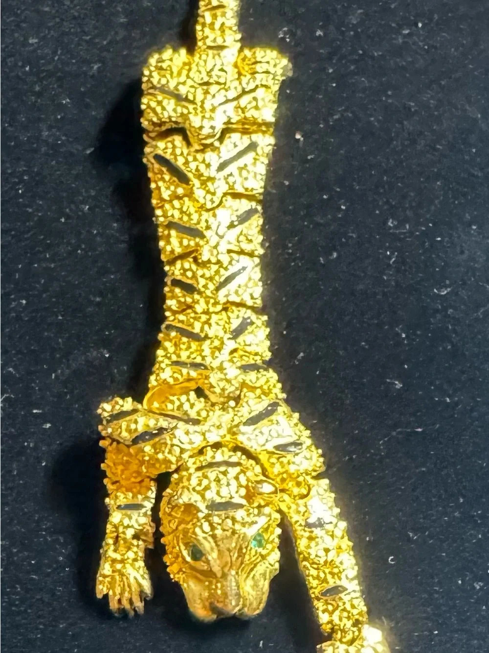 Vintage Tiger Shoulder Brooch with Emerald Eyes
